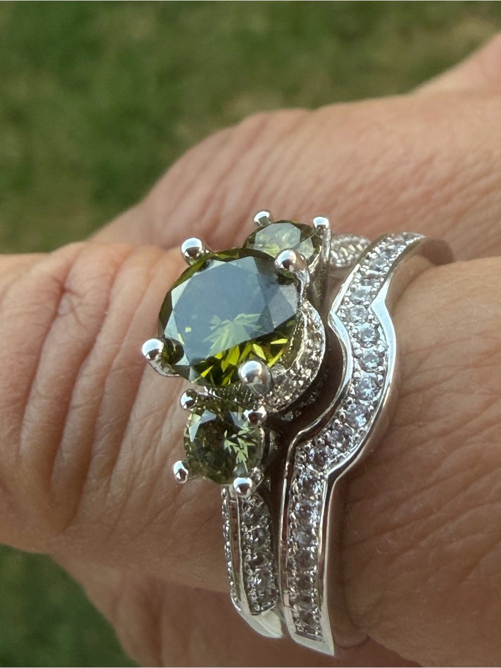 Sterling Silver Peridot Three-Stone Ring - Picture 8 of 14